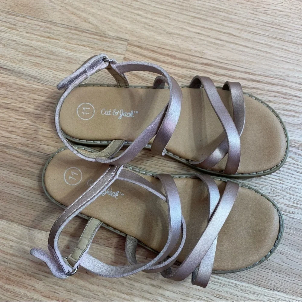 Cat & Jack Rose Gold Sandals Toddler 11 Girls Open Toe Pink